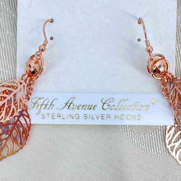 FAC Rose Gold Tone Leaf Spirited Dangle Earrings NWT - Picture 5 of 7